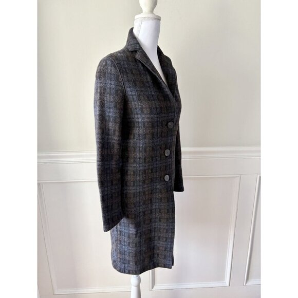 Harris Wharf London Wool Cashmere Blend Plaid Coat Jacket Navy Blue 36 2 - Picture 3 of 6